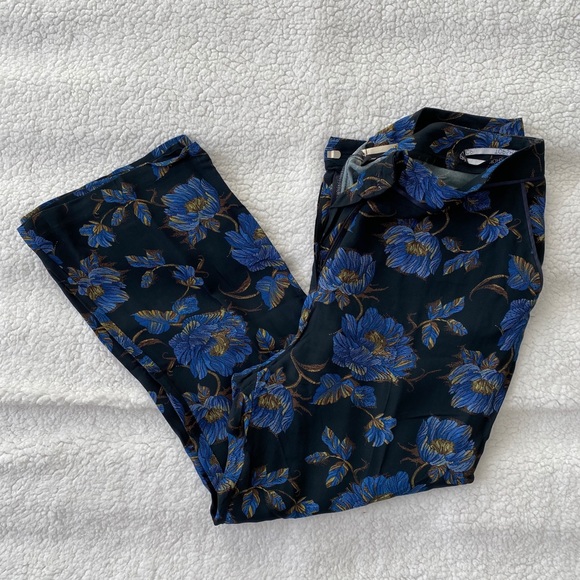 Topshop Blue Floral Print Satin-Trimmed Trousers - Picture 2 of 7